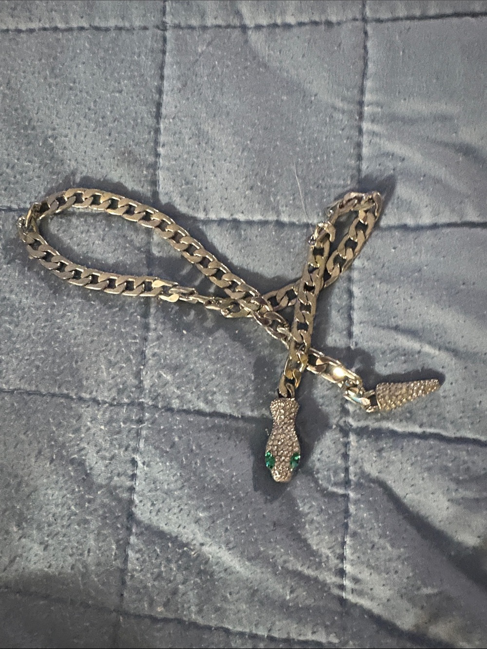 Pave Snake Pendant Chain Necklace in Silver with Green Eyes